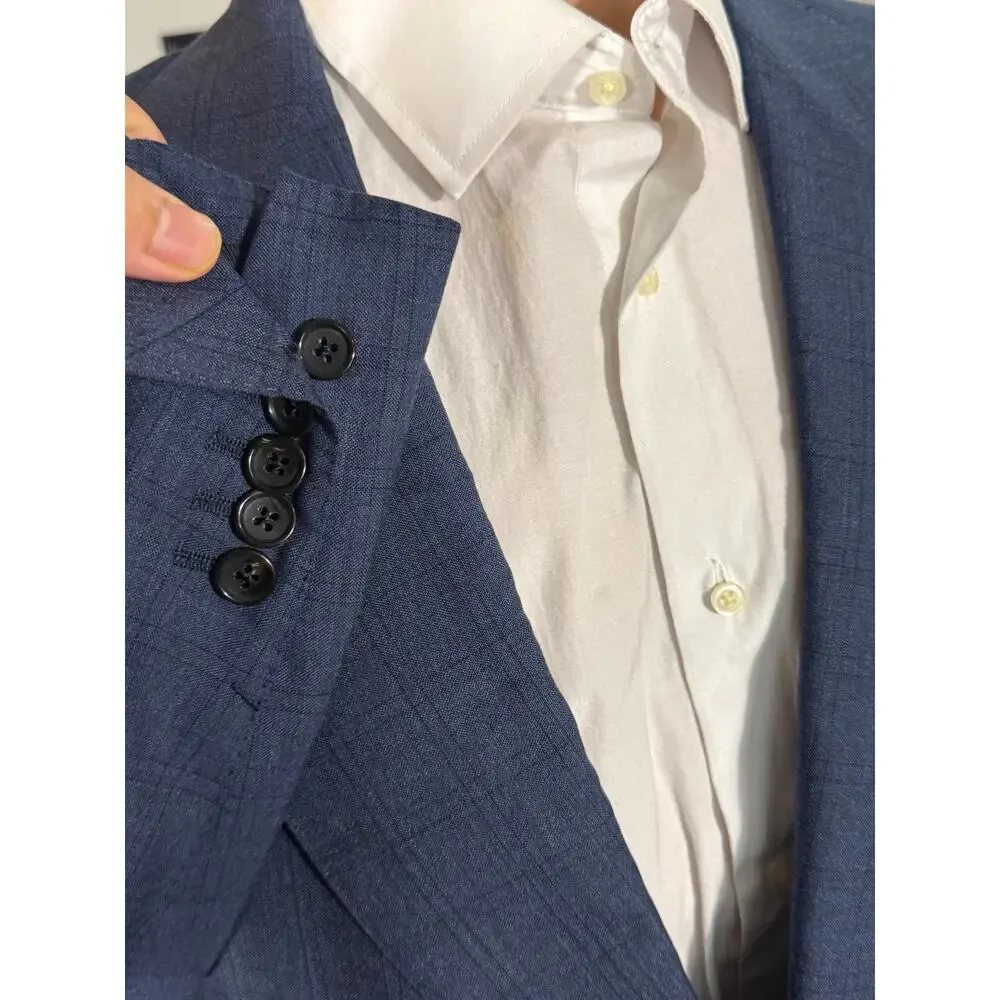 Tom Ford Blue Plaid Blazer 58C EU) 48S US Men's Peak Lapel Windsor Wool